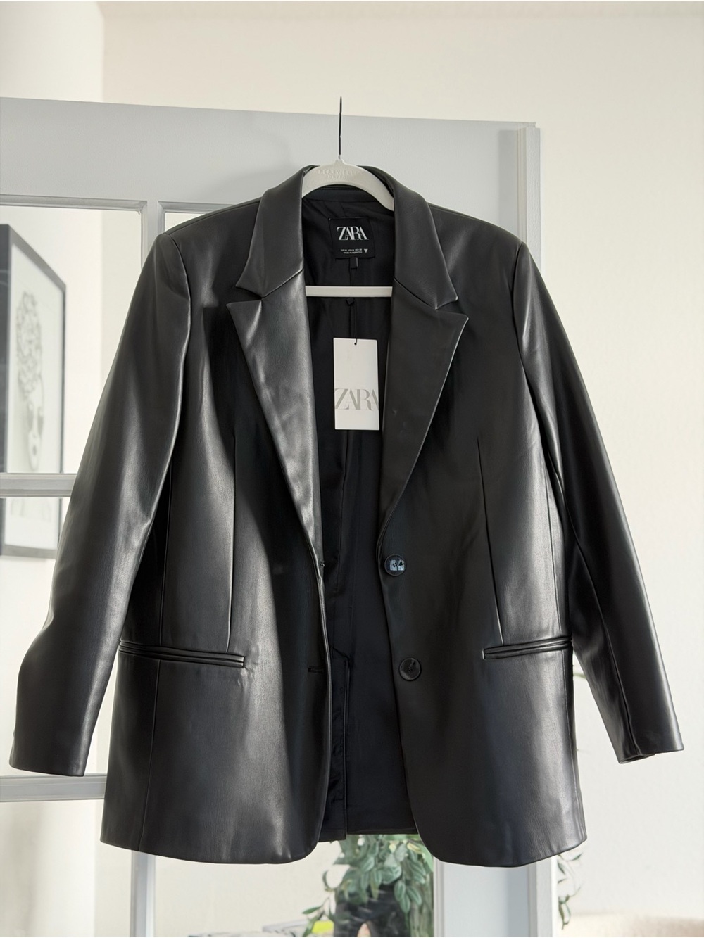 ZARA Black Vegan Leather Blazer